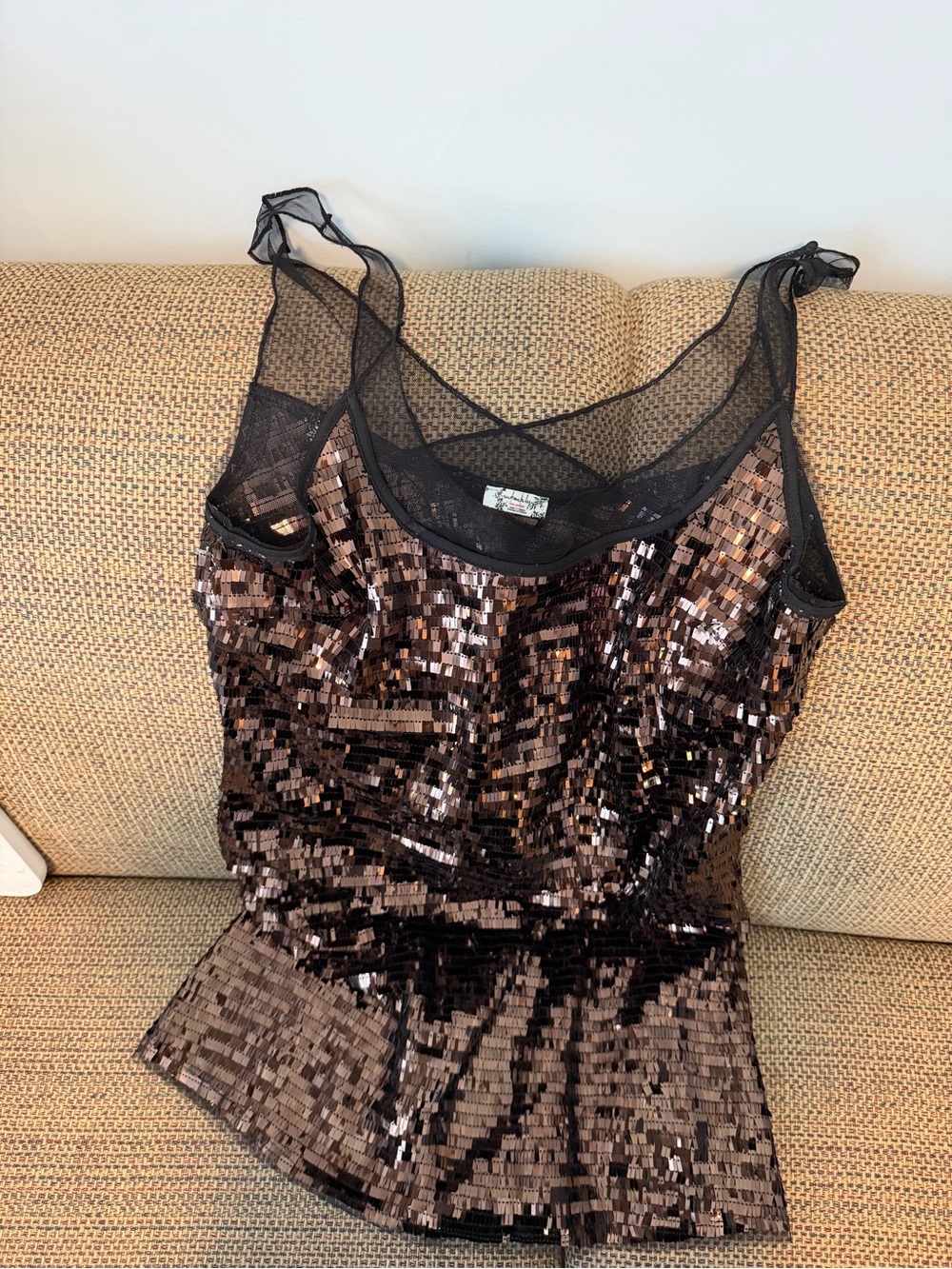 Free People Black Sequin Mesh-Trim dress